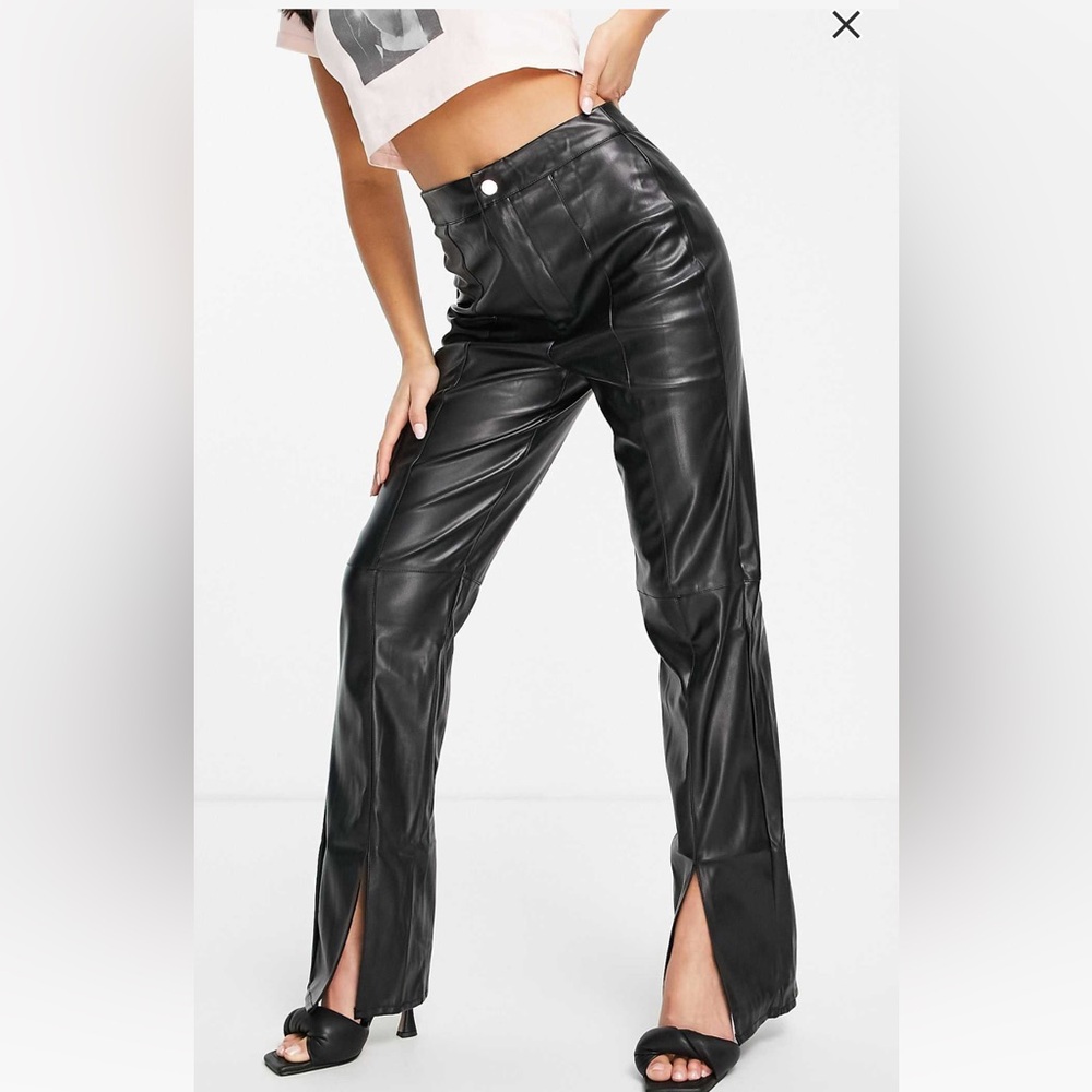 Missguided Faux Leather pants front slit | Size 4 | Black